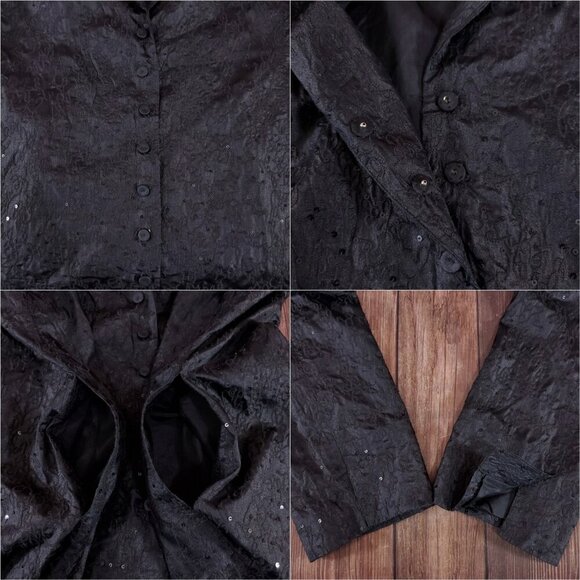 Eileen Fisher Womens Size Medium Sequin Jacket Snap Button 100% Silk Black - Picture 10 of 14
